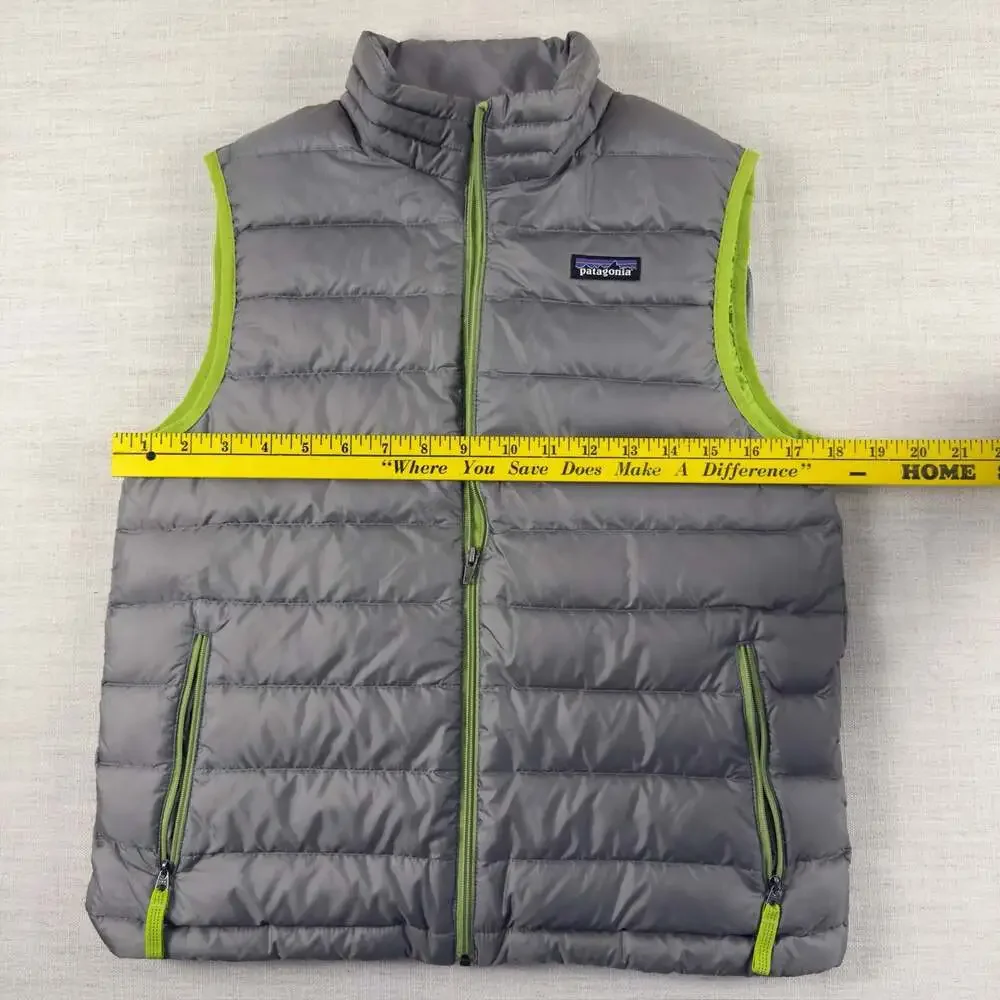 Patagonia Kids' Down Sweater Vest Grey Lime Green Size XL (14)
